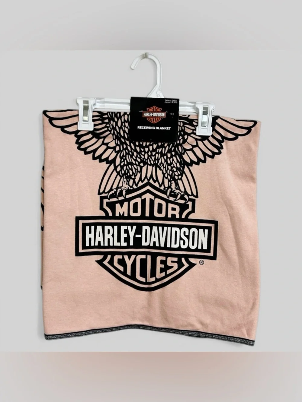 Harley-Davidson Baby Girls' Up-Winged Eagle Receiving Blanket, Dusty Pink/Black
